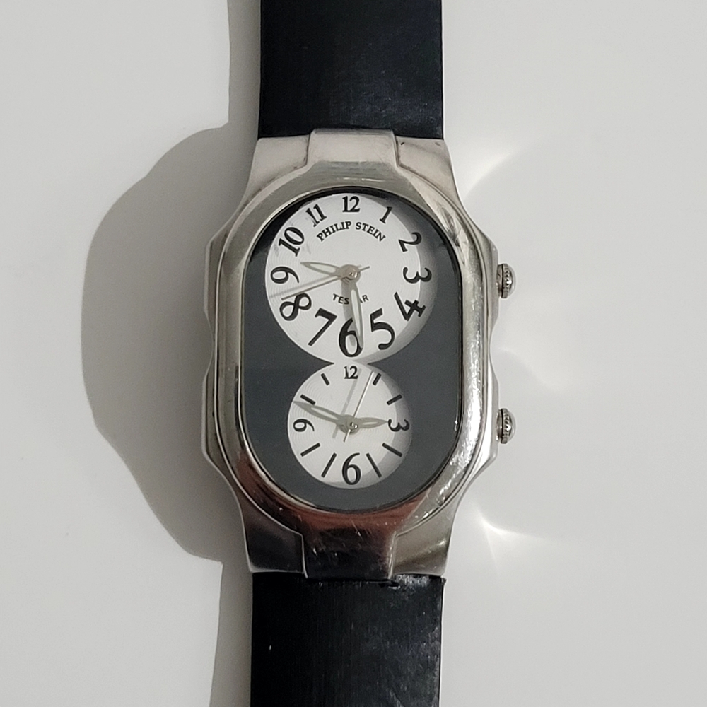 Philip Stein Teslar Black and Silver Men's Watch. 34 mm x 50 mm.